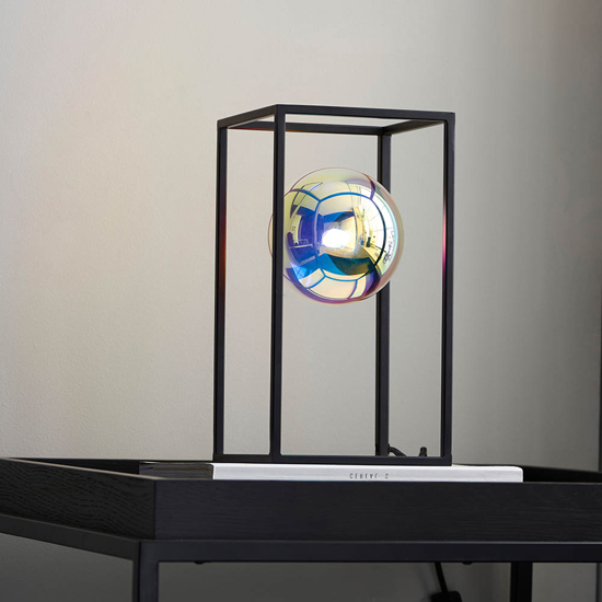 Burnet Iridescent Glass Table Lamp With Matt Black Open Frame