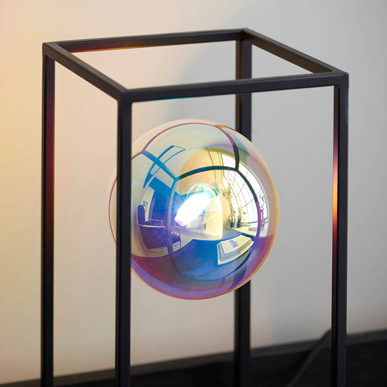 Burnet Iridescent Glass Table Lamp With Matt Black Open Frame