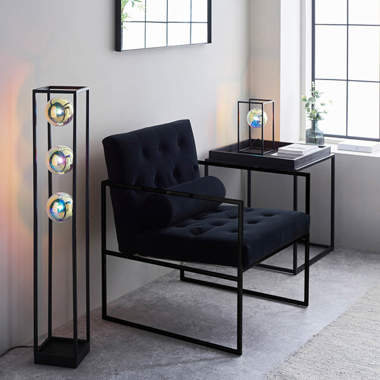 Burnet Iridescent Glass Table Lamp With Matt Black Open Frame
