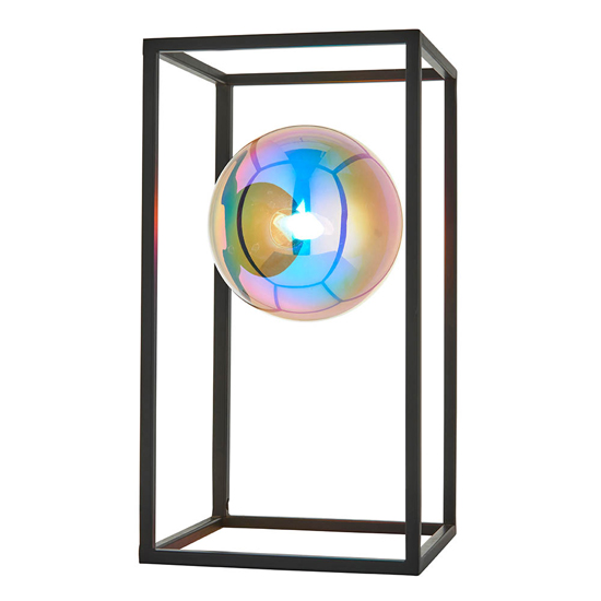 Burnet Iridescent Glass Table Lamp With Matt Black Open Frame