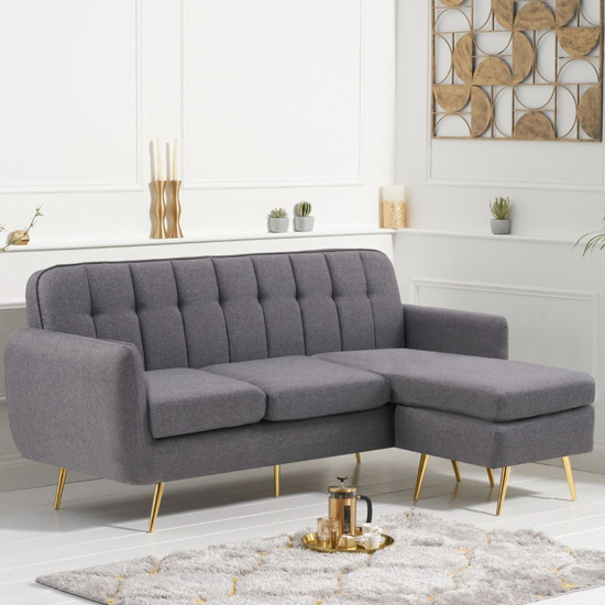 Burnley Chesterfield Linen Fabric 3 Seater Corner Sofa In Grey_2