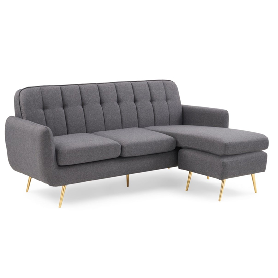 Burnley Chesterfield Linen Fabric 3 Seater Corner Sofa In Grey_4