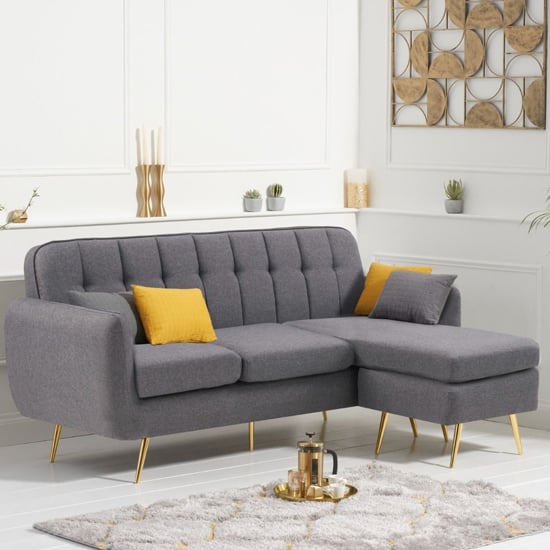 Burnley Chesterfield Linen Fabric 3 Seater Corner Sofa In Grey_1