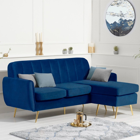 Burnley Chesterfield Velvet 3 Seater Corner Sofa In Blue