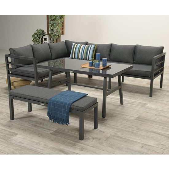 Photo of Burry fabric lounge dining set in reflex black with black frame