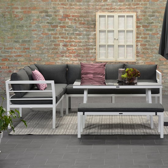 Read more about Burry fabric lounge dining set in reflex black with white frame