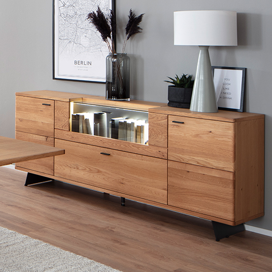 Bursa Wooden Sideboard In Oak With 3 Doors 1 Drawer And LED