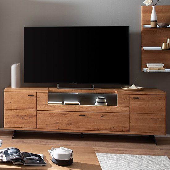 Bursa Wooden TV Stand In Oak With 2 Doors And LED_1