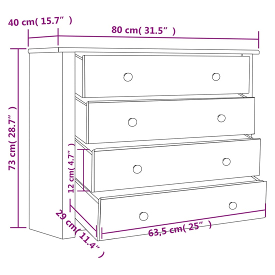 Bury Wooden Chest Of 4 Drawers In White And Brown