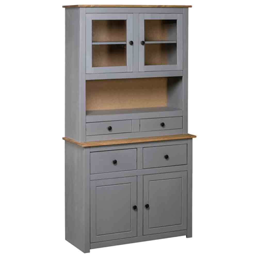 Product photograph of Bury Wooden Display Cabinet With 4 Doors In Grey And Brown from Furniture in Fashion