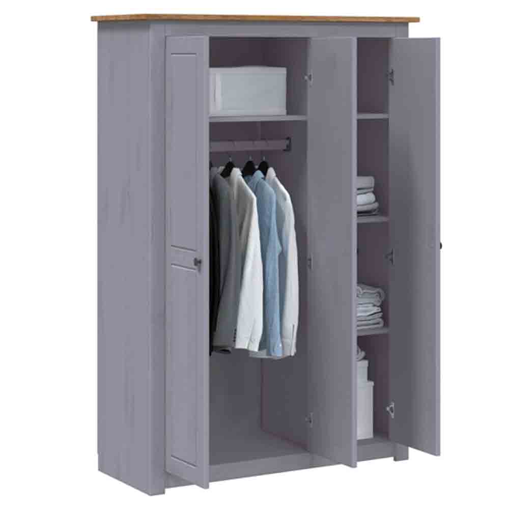 Bury Wooden Wardrobe With 3 Doors In Grey And Brown