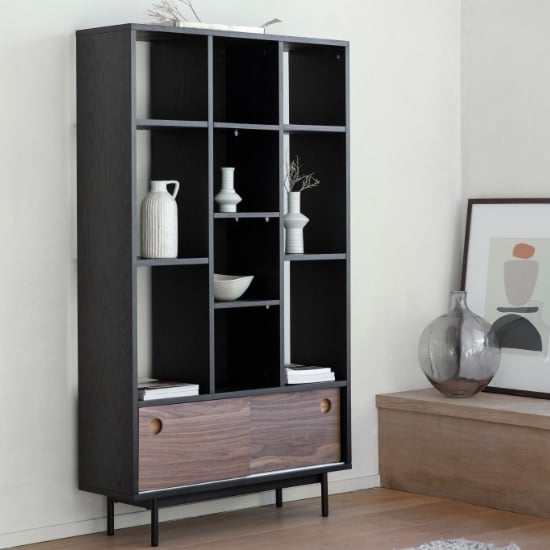 Photo of Busby wooden display cabinet in black and walnut