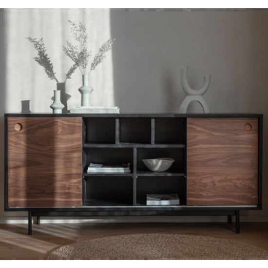 Photo of Busby wooden sideboard with 2 doors in black and walnut
