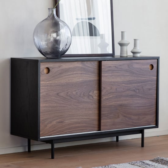 Photo of Busby wooden storage cabinet with 2 doors in black and walnut