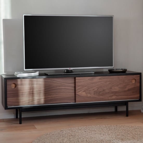 Product photograph of Busby Wooden Tv Stand With 2 Doors In Black And Walnut from Furniture in Fashion