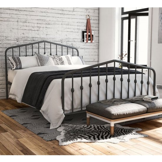 Necton Metal King Size Bed In Grey