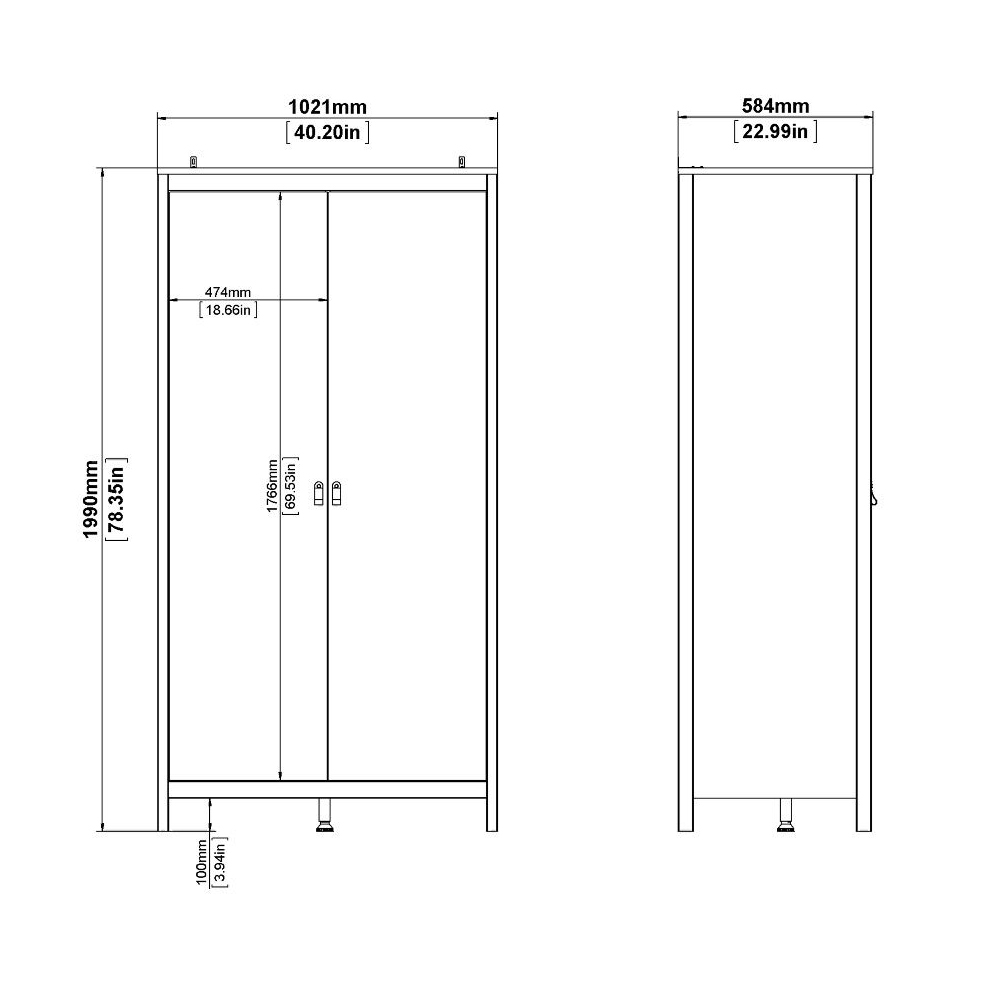 Butler Wooden Bedroom Set With 2 Doors Wardrobe In Black