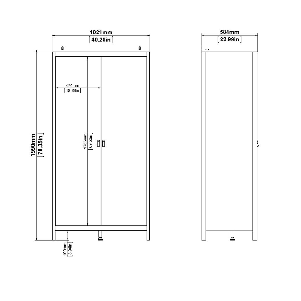 Butler Wooden Bedroom Set With 2 Doors Wardrobe In White