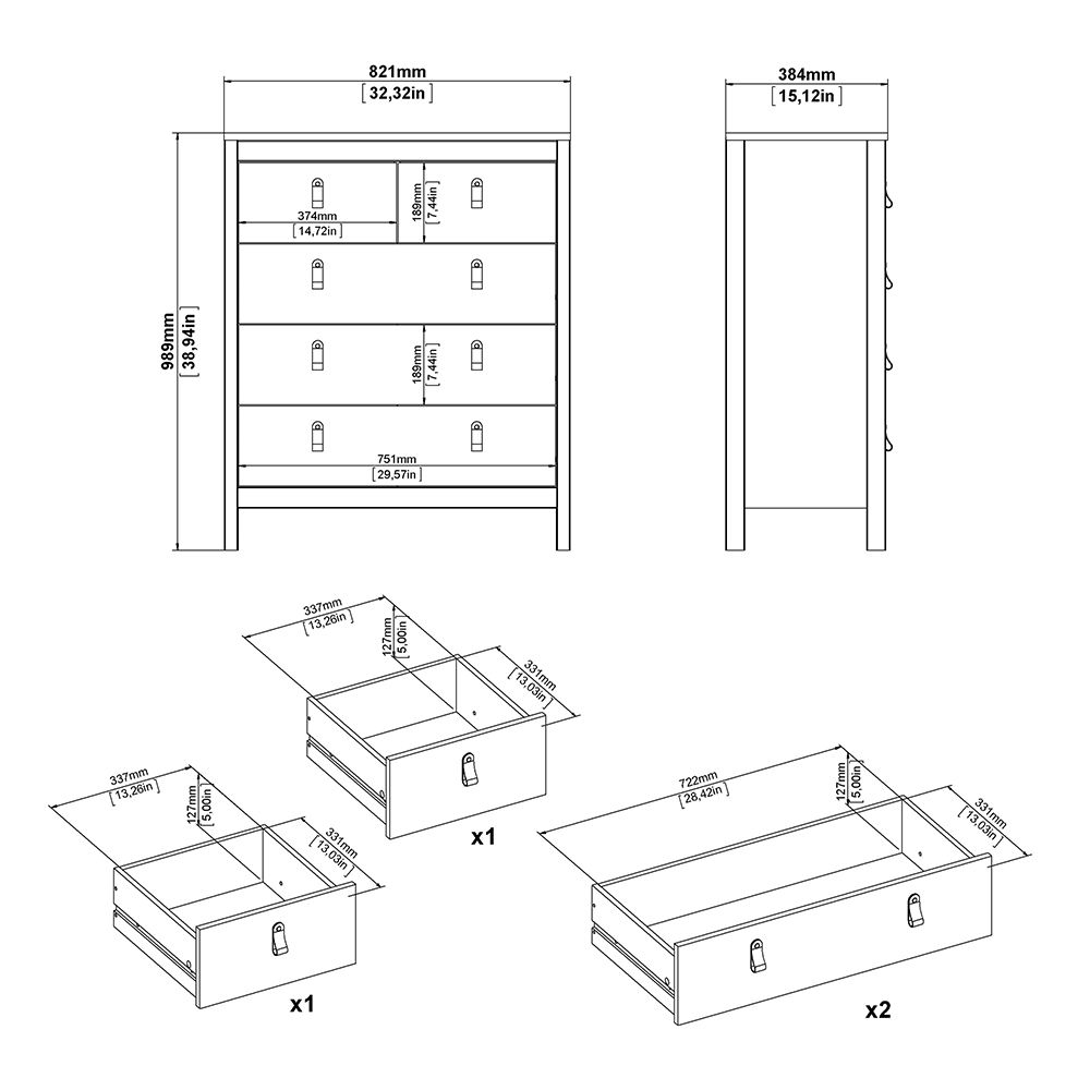 Butler Wooden Bedroom Set With 3 Doors Wardrobe In Black