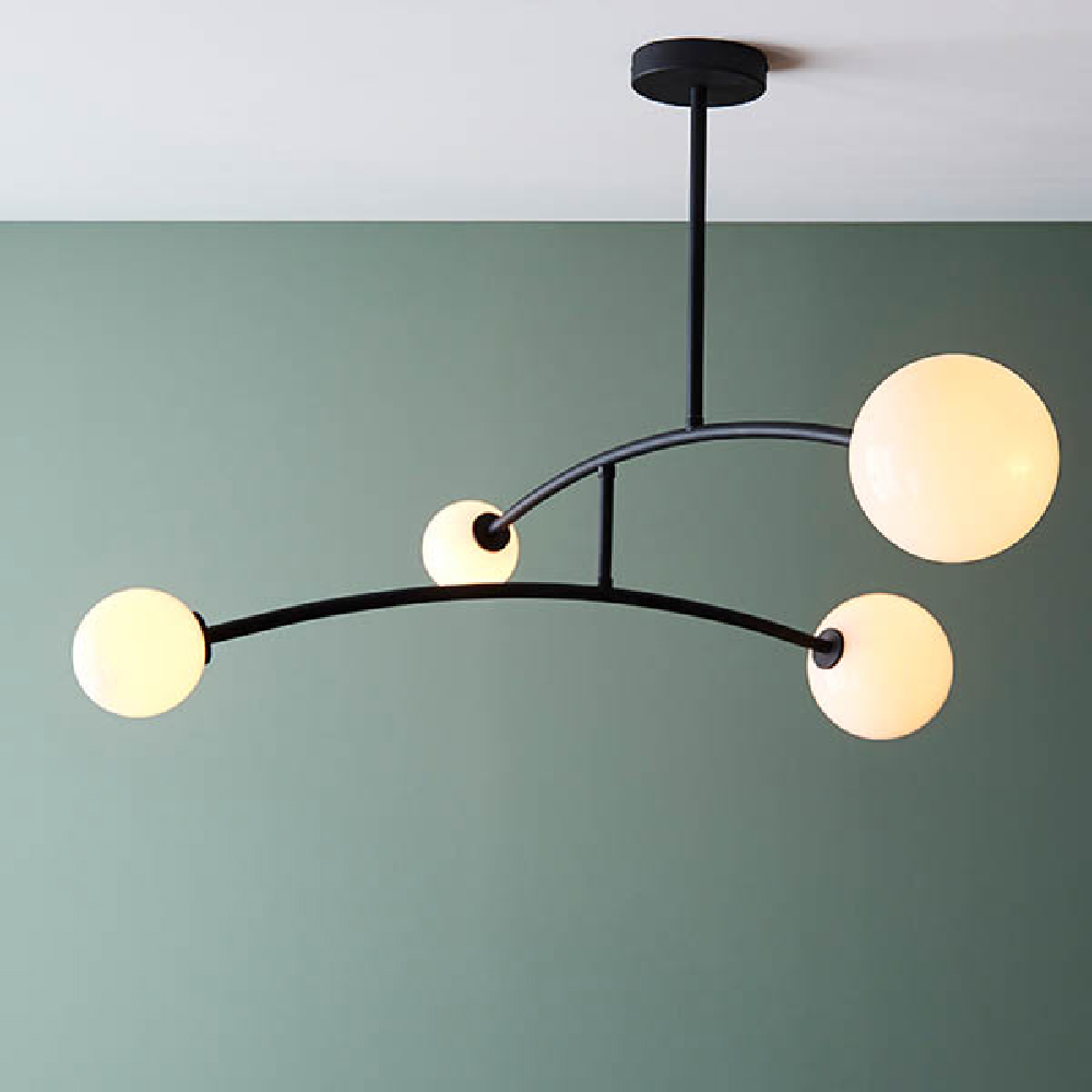 Butte 3 Lights White Glass Shade Pendant Light In Matt Black