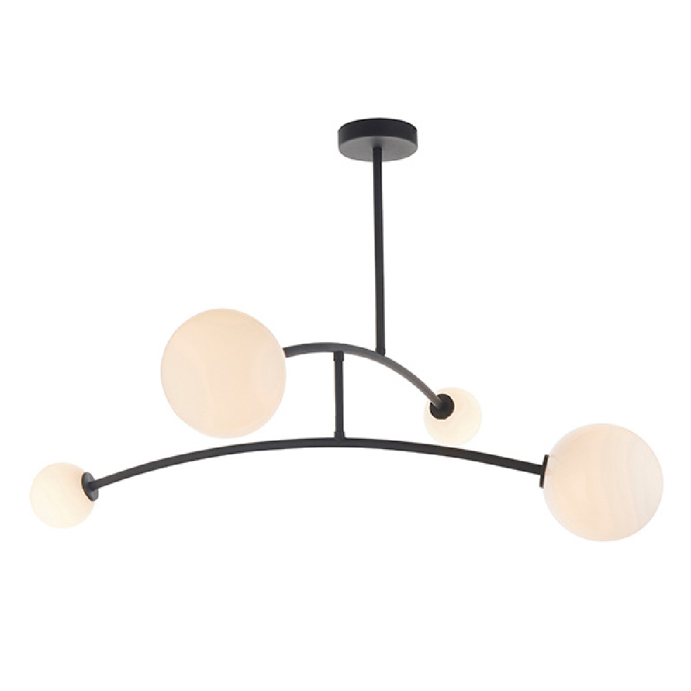 Butte 3 Lights White Glass Shade Pendant Light In Matt Black