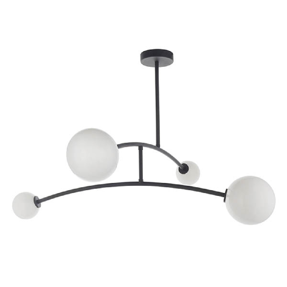 Butte 3 Lights White Glass Shade Pendant Light In Matt Black