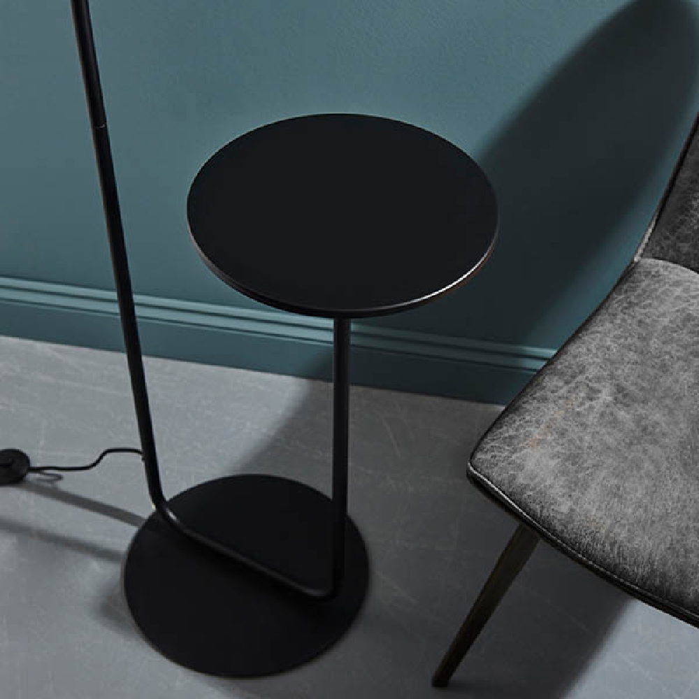 Butte Cylinder Shade Floor Lamp With Table In Matt Black