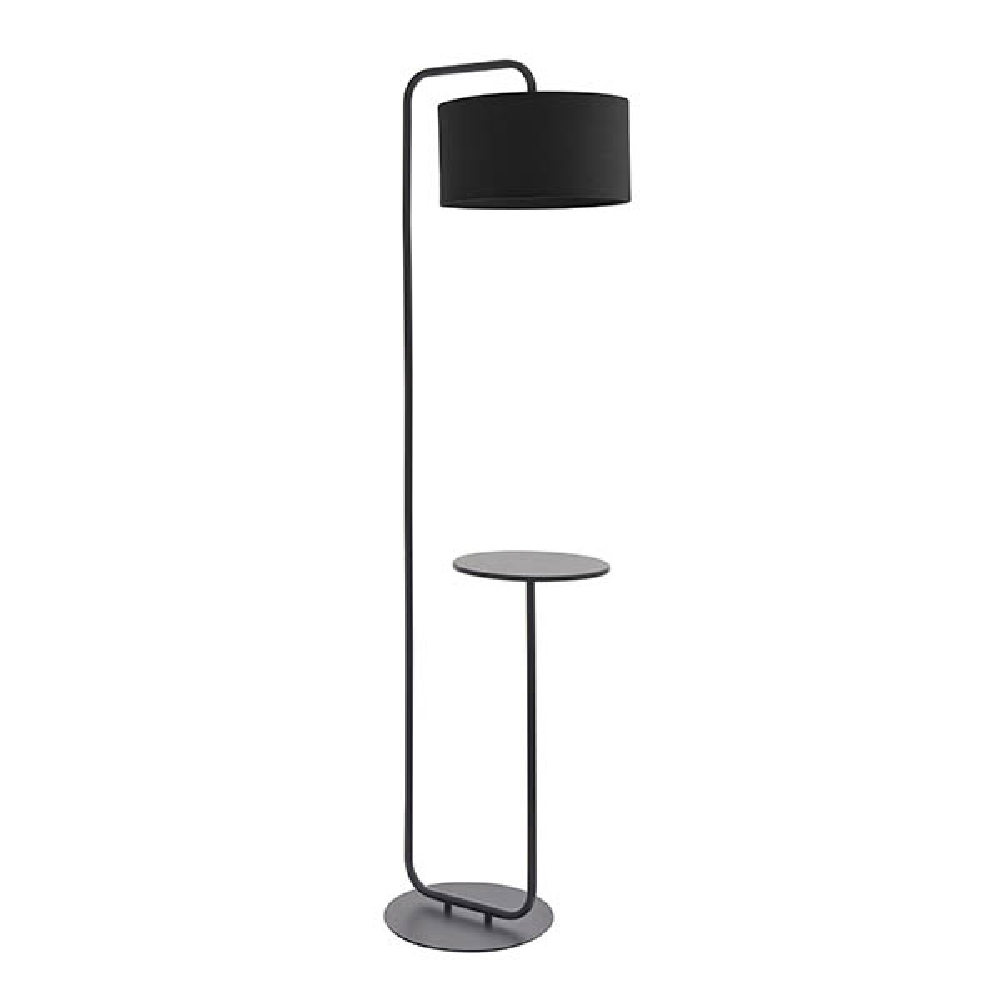 Butte Cylinder Shade Floor Lamp With Table In Matt Black