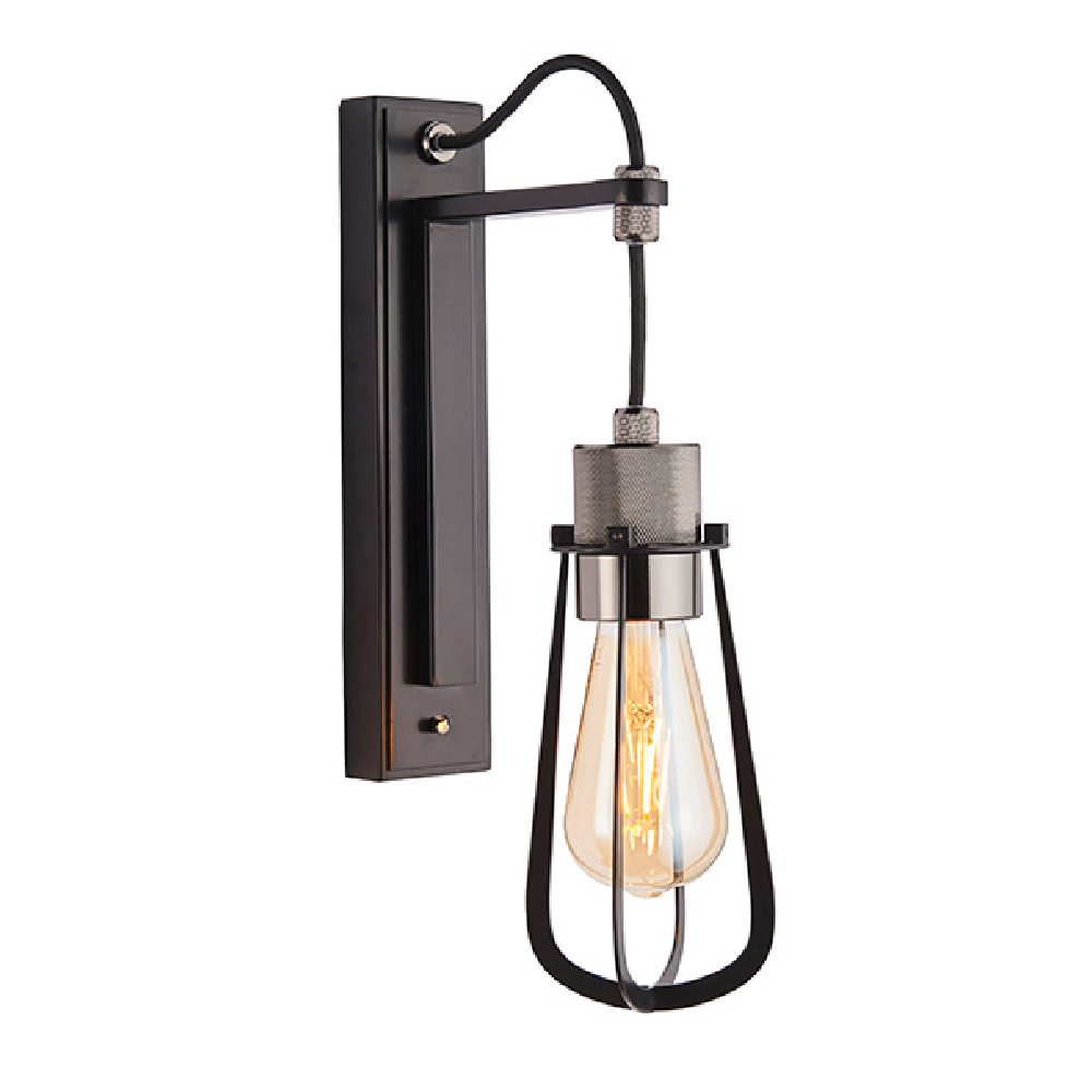 Butte Glass Wall Light With Metal Frame In Matt Black