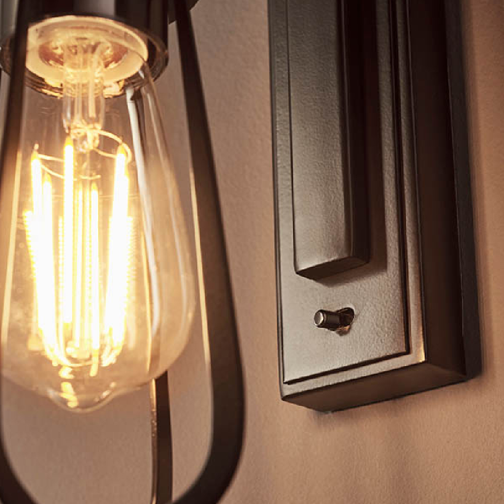 Butte Glass Wall Light With Metal Frame In Matt Black