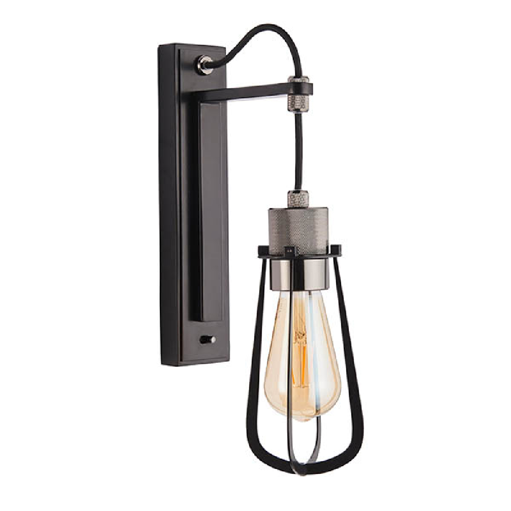 Butte Glass Wall Light With Metal Frame In Matt Black