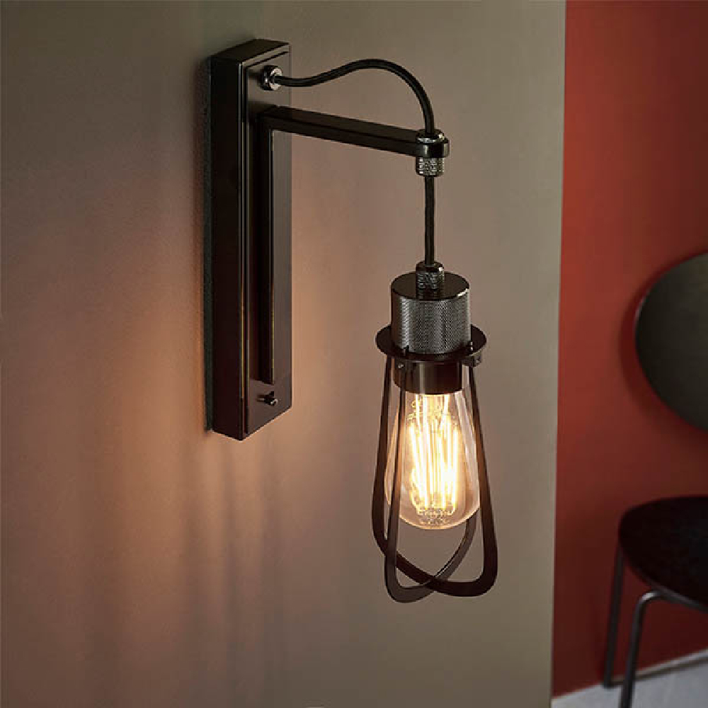 Read more about Butte glass wall light with metal frame in matt black