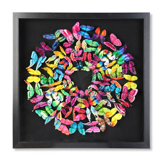 Read more about Butterfly picture glass wall art in black wooden frame