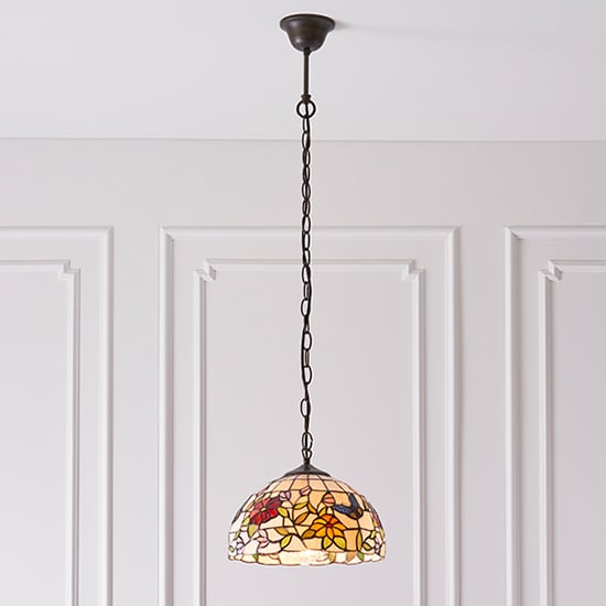 Read more about Butterfly small tiffany art glass pendant light in dark bronze