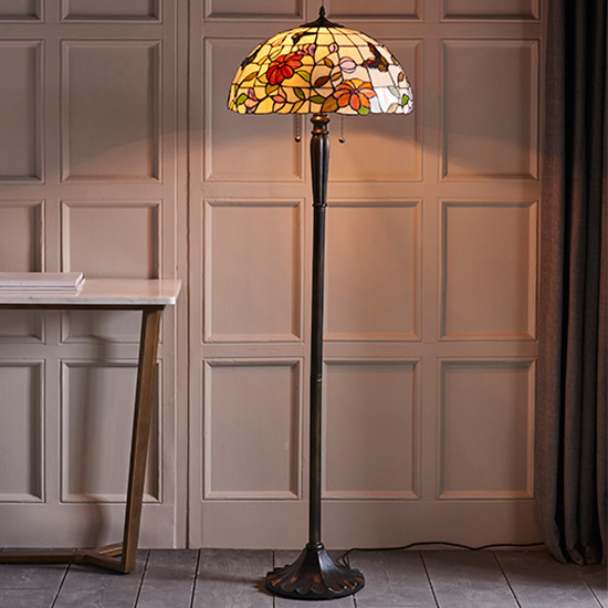 Product photograph of Butterfly Tiffany Glass Floor Lamp In Dark Bronze from Furniture in Fashion