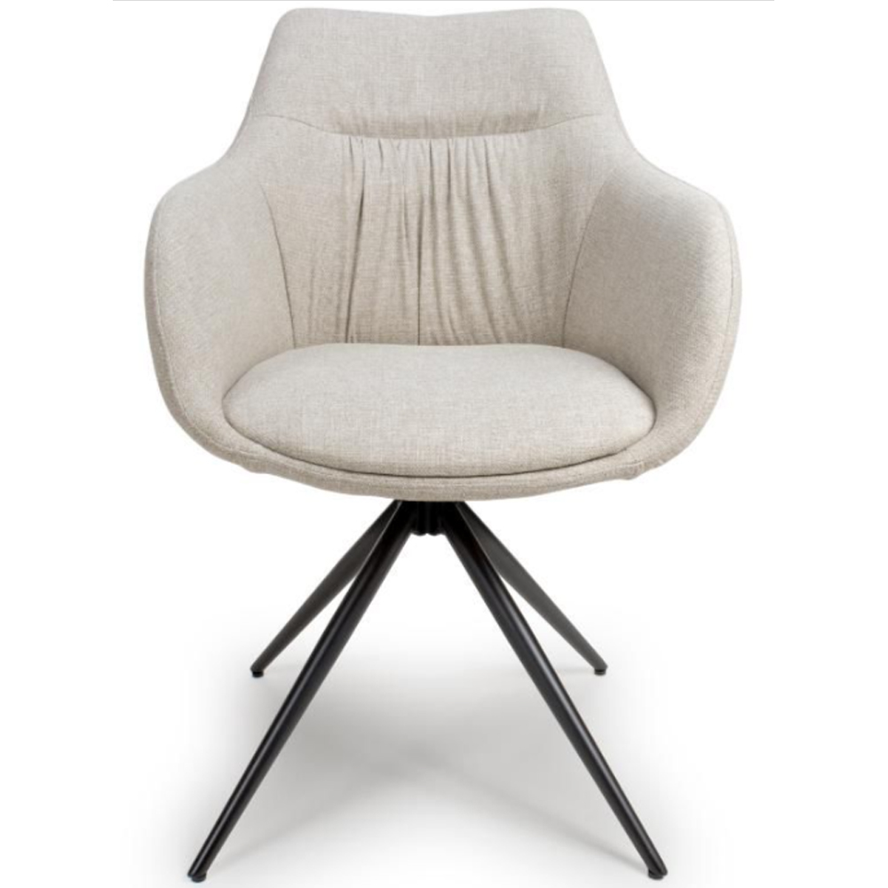 Buxton Natural Fabric Carver Dining Chairs In Pair