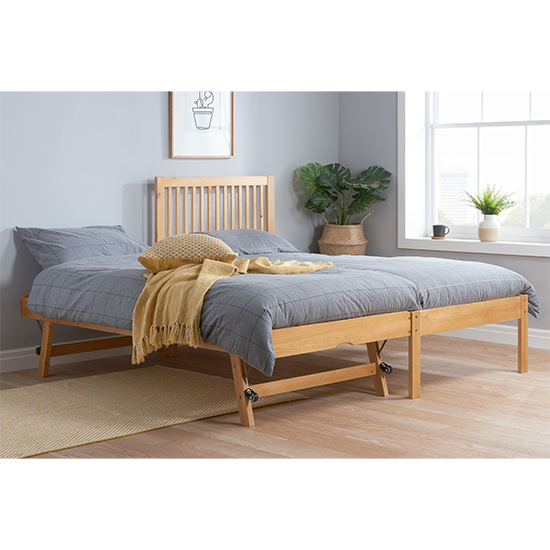 Buxton Rubberwood Single Bed With Guest Bed In Honey Pine Furniture