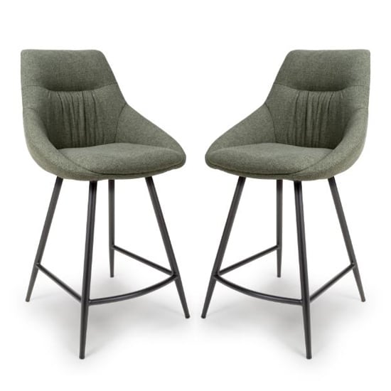 Buxton Sage Counter Fabric Bar Chairs In Pair
