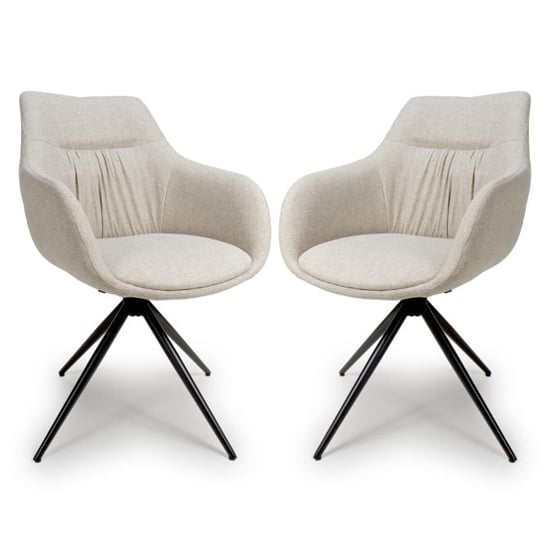 Read more about Buxton swivel carver natural fabric dining chairs in pair