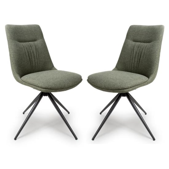 Buxton Swivel Sage Fabric Dining Chairs In Pair
