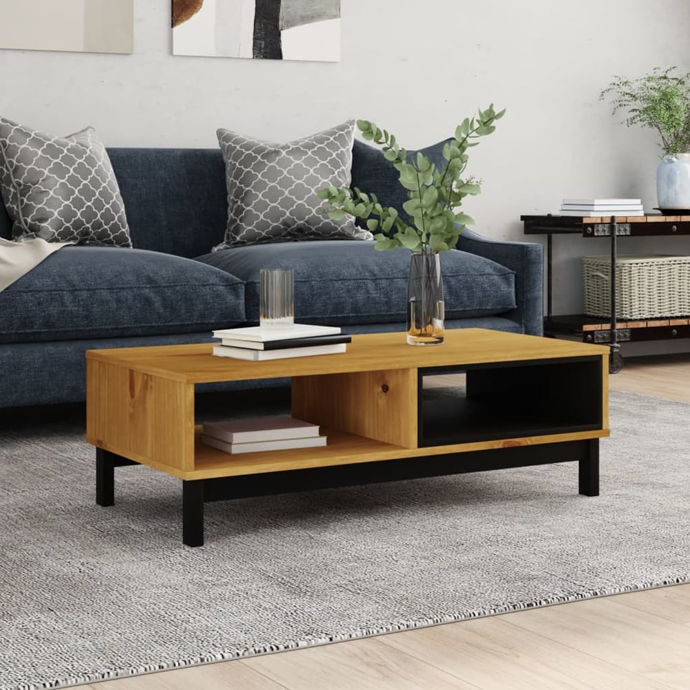 Product photograph of Buxton Wooden Coffee Table With 2 Shelves In Brown Black from Furniture in Fashion