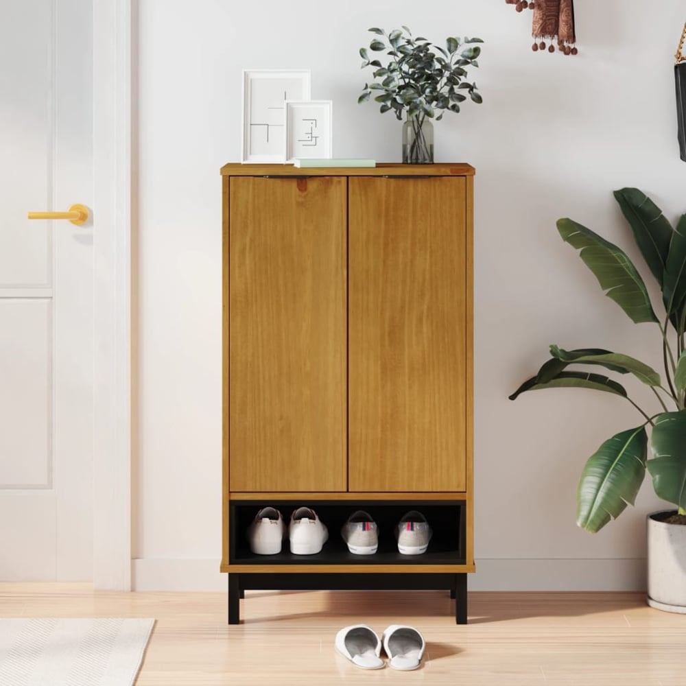 Product photograph of Buxton Wooden Shoe Storage Cabinet With 2 Doors In Brown Black from Furniture in Fashion