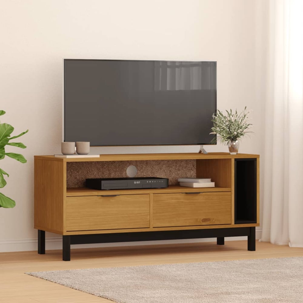 Read more about Buxton wooden tv stand with 2 drawers 2 shelves in brown black