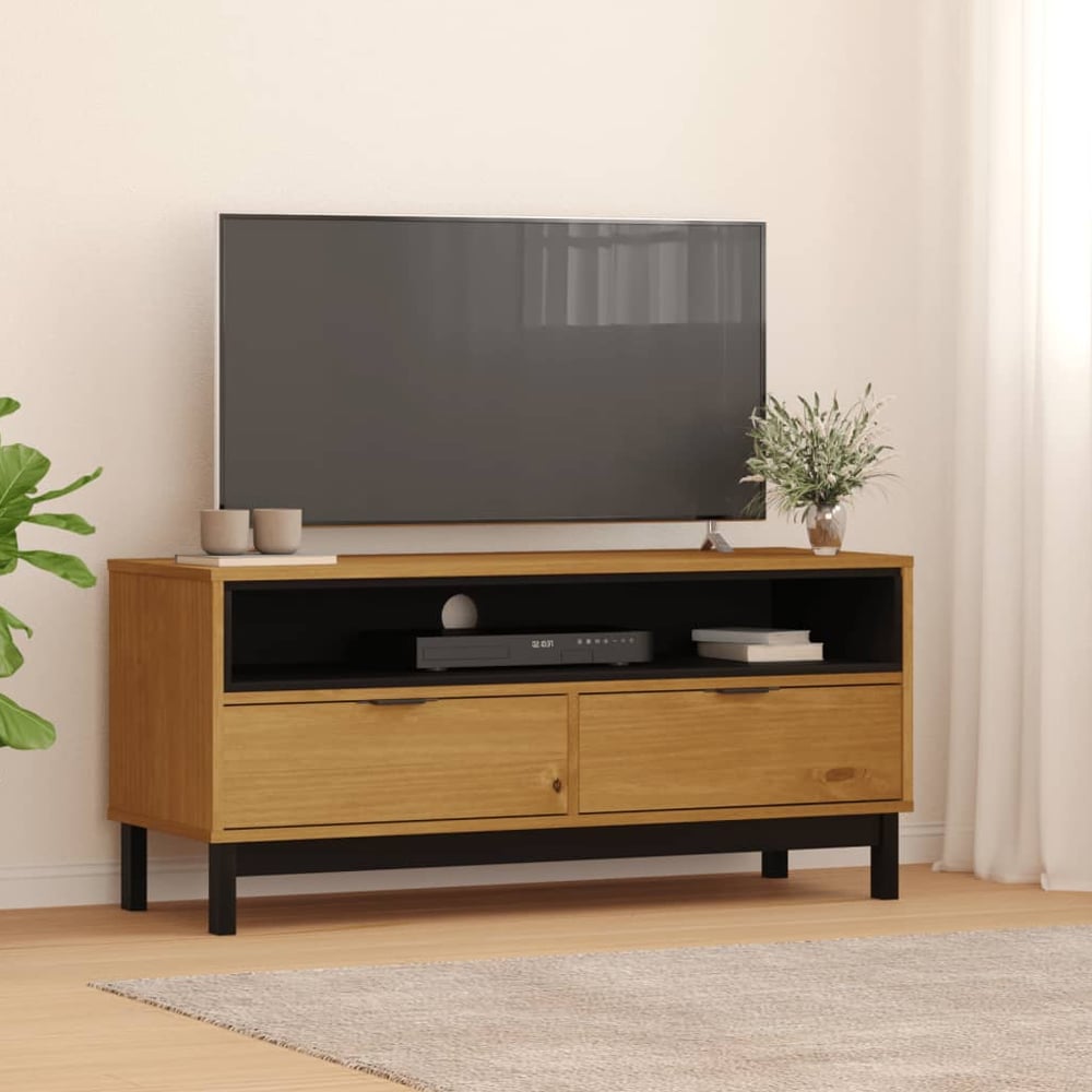 Buxton Wooden TV Stand With 2 Drawers 1 Shelf In Brown Black
