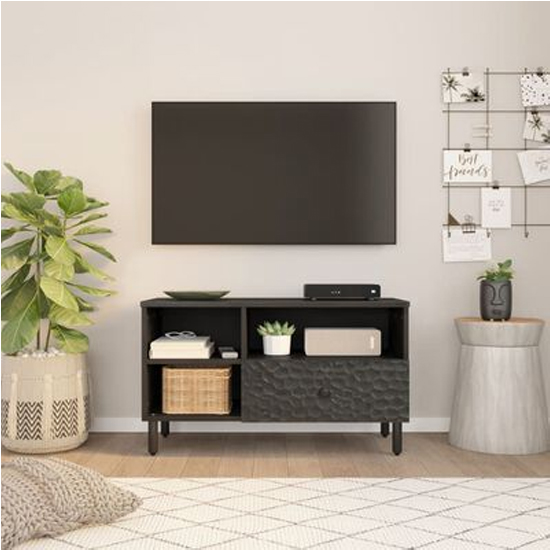 Buxton Wooden TV Stand With 3 Shelves In Black