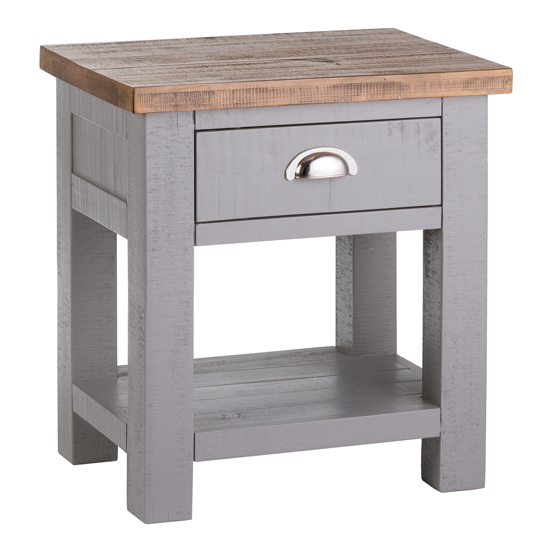 Bylant Wooden Side Table In Grey And Natural With 1 Drawer FiF