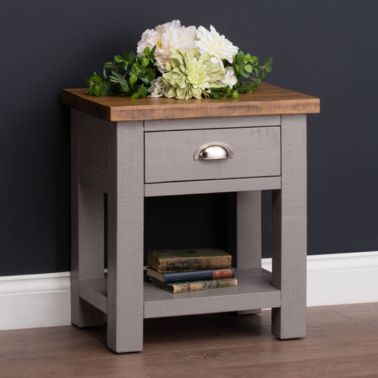 Bylant Wooden Side Table In Grey And Natural With 1 Drawer FiF
