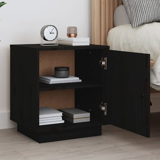 Byrne Pinewood Bedside Cabinet With 1 Door In Black