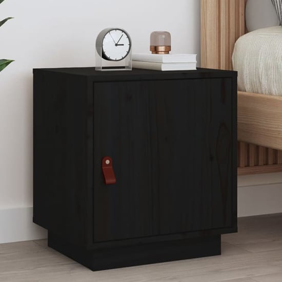 Photo of Byrne pinewood bedside cabinet with 1 door in black