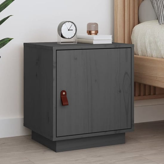 Product photograph of Byrne Pinewood Bedside Cabinet With 1 Door In Grey from Furniture in Fashion